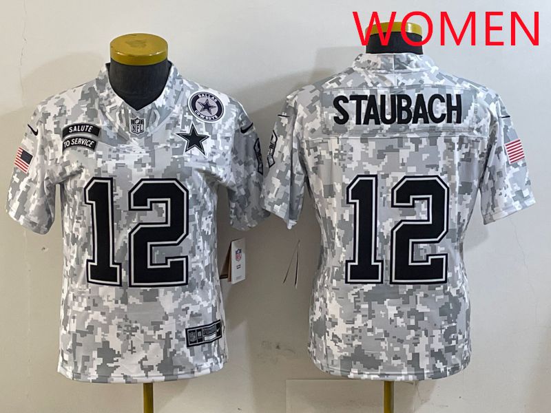 Women Dallas Cowboys #12 Staubach Camo Nike Olive Salute To Service Limited NFL Jersey style 2
